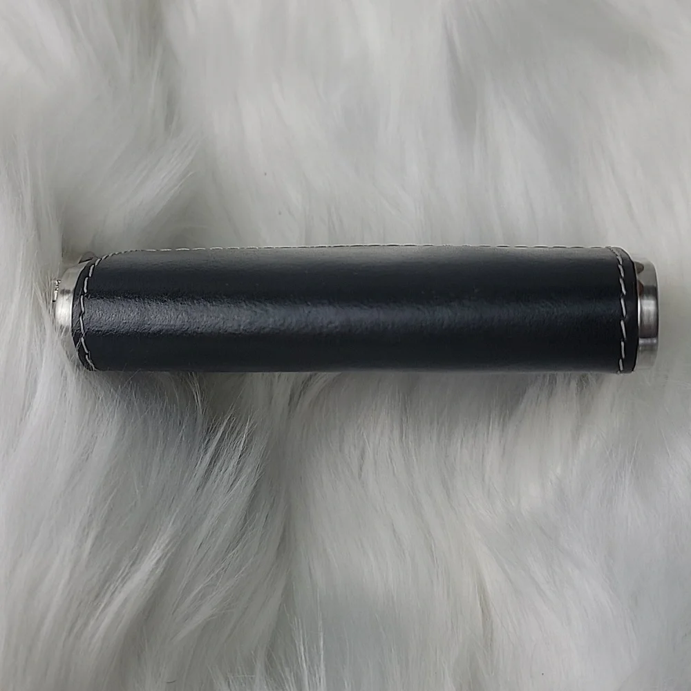 Black Faux Leather Contrast White Stitching Stainless Steel 3.5 oz. Pocket Flask